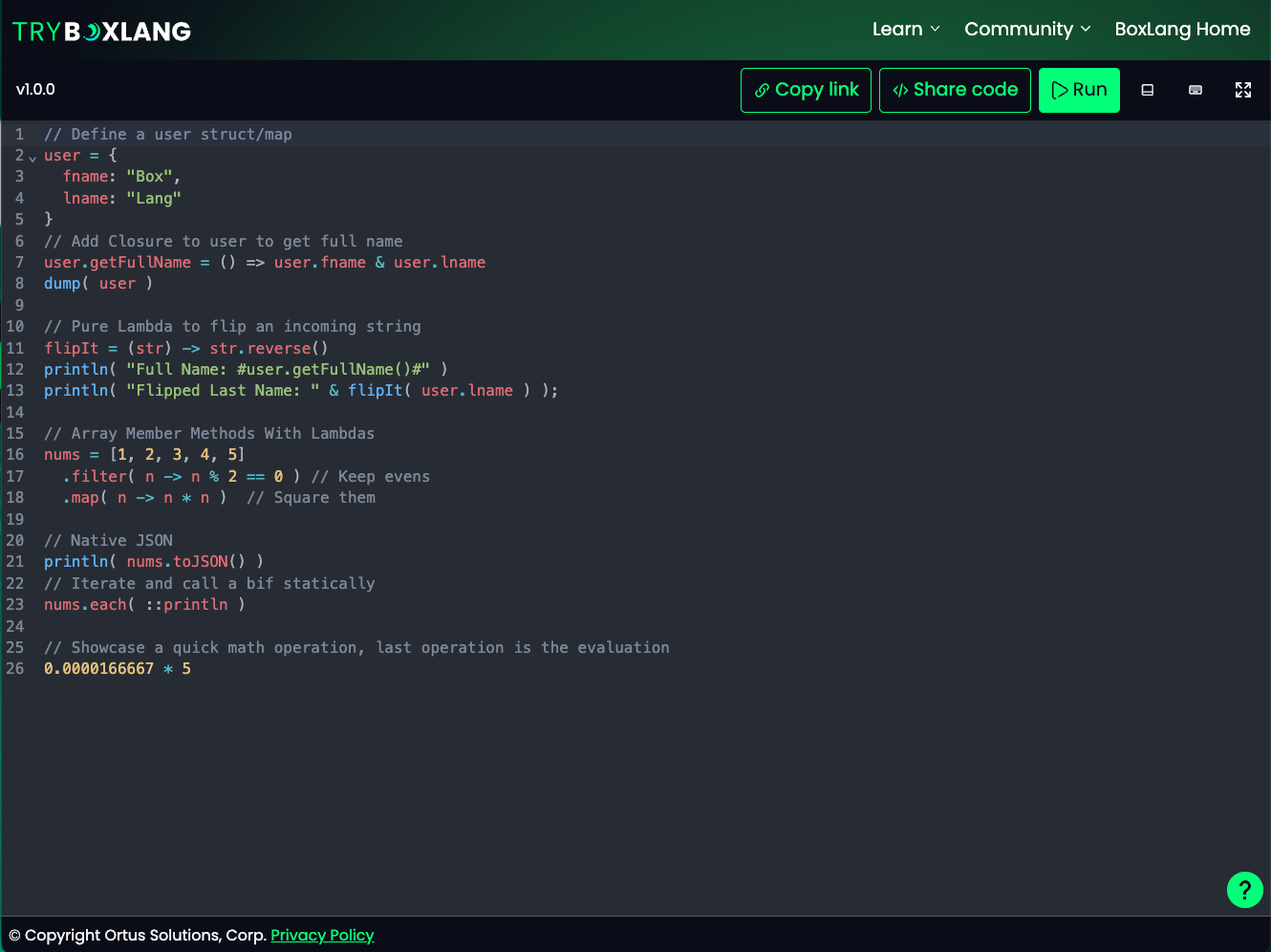BoxLang Try Online Interface